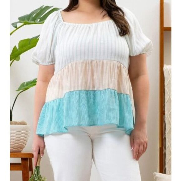 Perch Blu Pepper Womens Lightweight Tiered Top 2X Colorblock - Picture 2 of 8